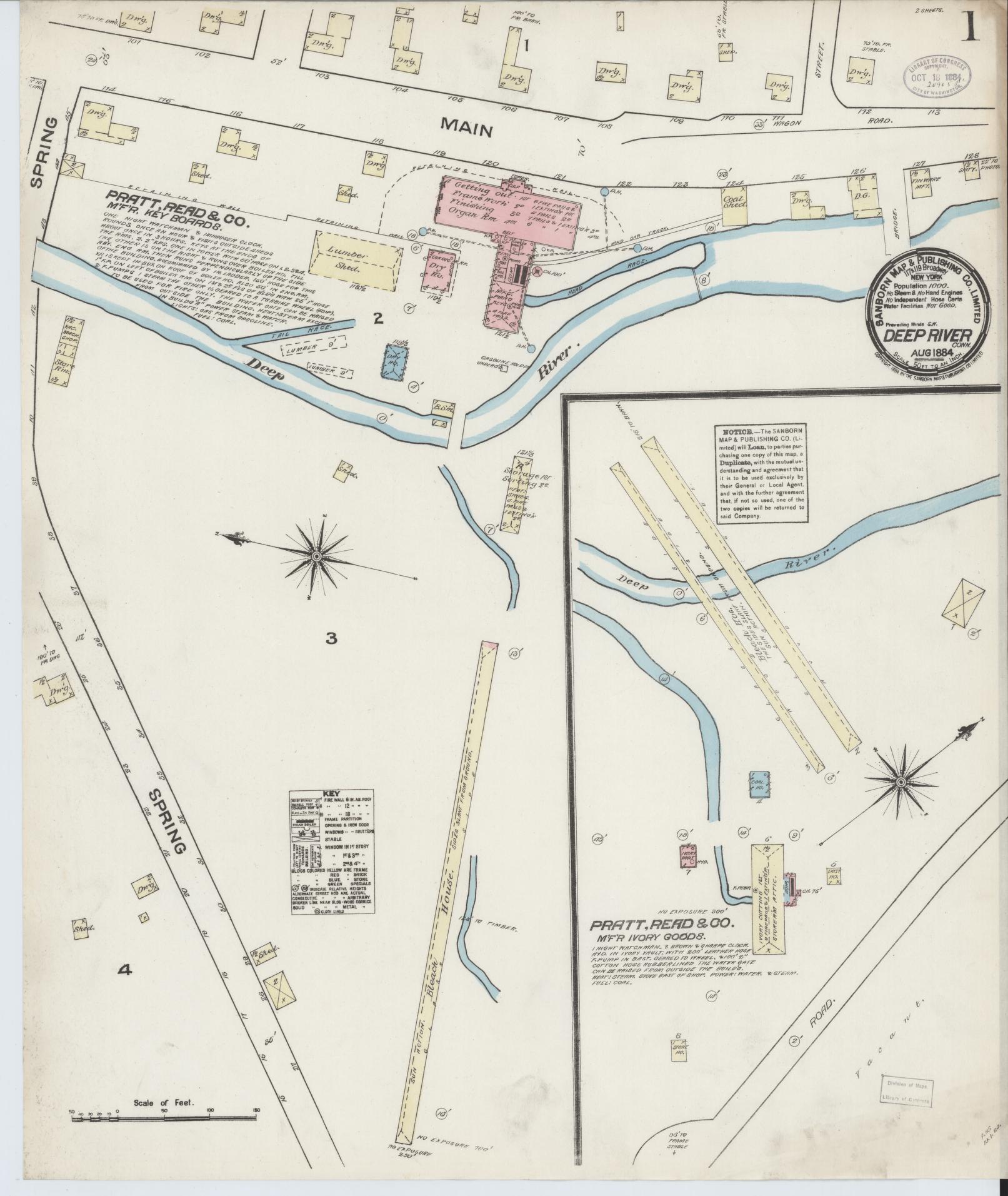 Sanborn Fire Insurance Map from Deep River, Middlesex County, Connecticut (1884), Sheet #0001 - Historic Sanborn Fire Insurance Map Print, vintage old map wall art, antique decor, genealogy gift, Connecticut Connecticut map