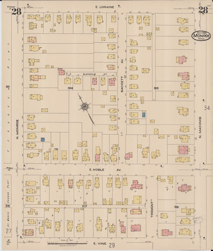 Sanborn Fire Insurance Map from Monroe, Monroe County, Michigan (1922), Sheet #0028 - Historic Sanborn Fire Insurance Map Print, vintage old map wall art, antique decor, genealogy gift, Michigan Michigan map