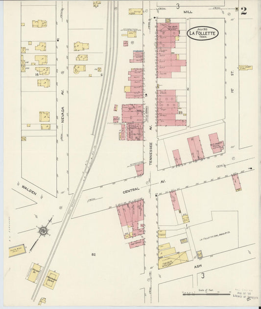 Sanborn Fire Insurance Map from La Follette, Campbell County, Tennessee (1913), Sheet #0002 - Historic Sanborn Fire Insurance Map Print, vintage old map wall art, antique decor, genealogy gift, Tennessee Tennessee map