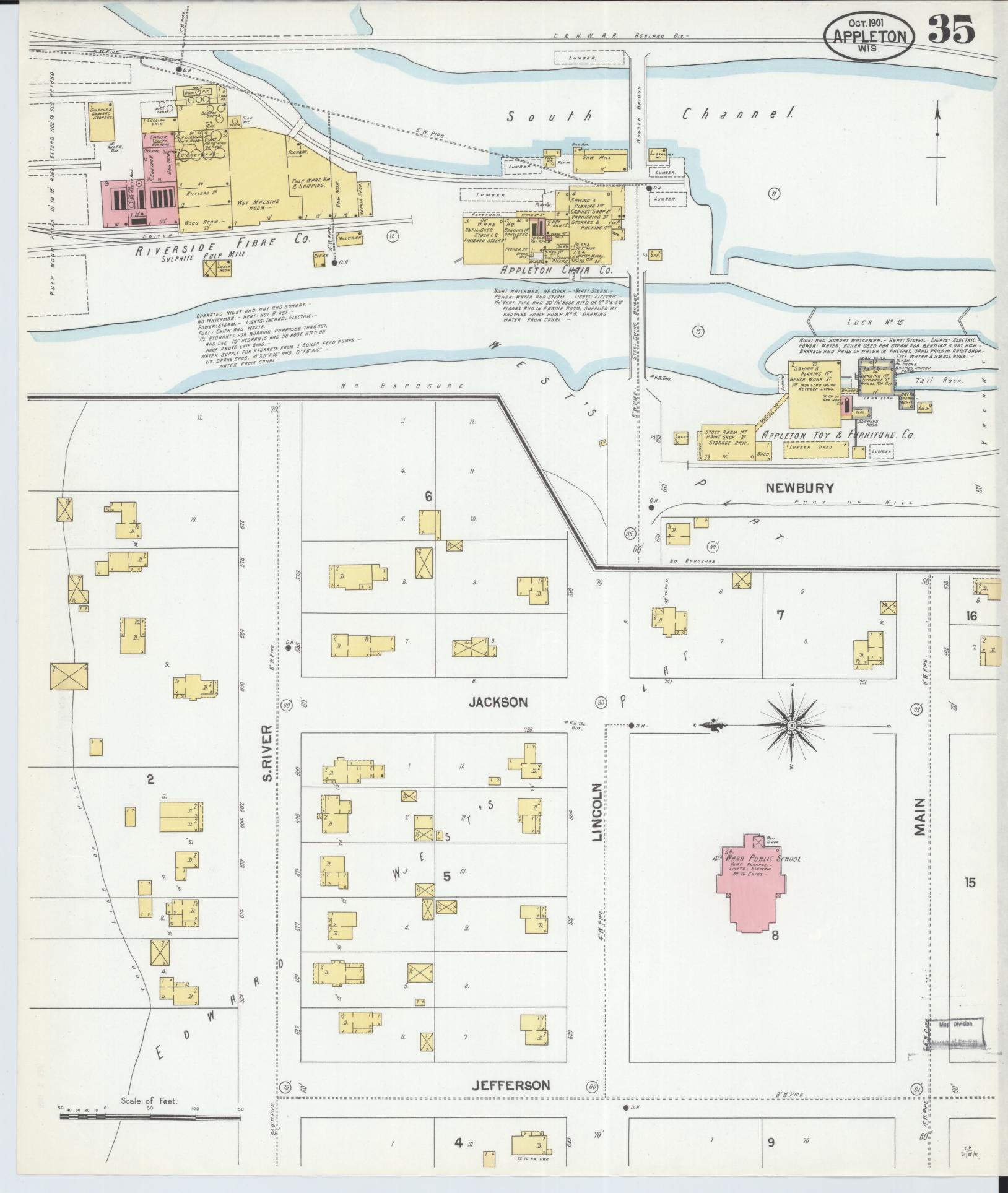 Sanborn Fire Insurance Map from Appleton, Outagamie County, Wisconsin (1901), Sheet #0035 - Complete Map Set gallery image, historic Sanborn map, vintage wall art, Wisconsin Wisconsin