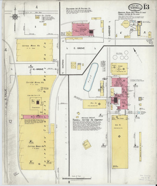 Sanborn Fire Insurance Map from Terrell, Kaufman County, Texas (1921), Sheet #0013 - Historic Sanborn Fire Insurance Map Print, vintage old map wall art, antique decor, genealogy gift, Texas Texas map