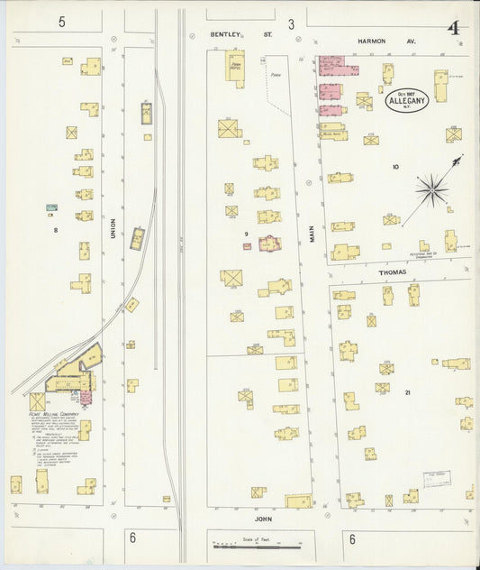 Sanborn Fire Insurance Map from Allegany, Cattaraugus County, New York (1907), Sheet #0004 - Historic Sanborn Fire Insurance Map Print, vintage old map wall art, antique decor, genealogy gift, New York New York map