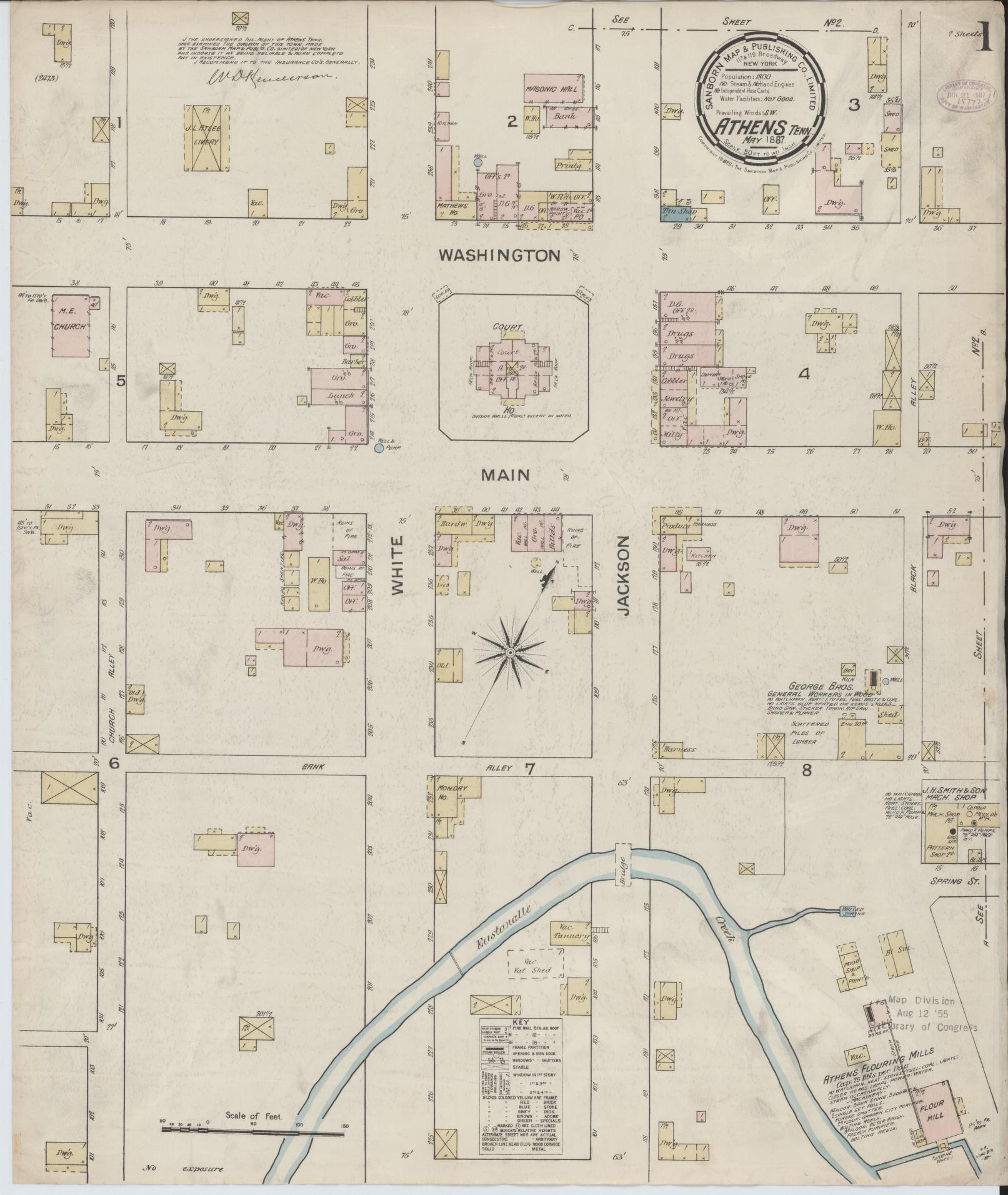 Sanborn Fire Insurance Map from Athens, McMinn County, Tennessee. (1887) – Historic Sanborn Fire Insurance Map Print