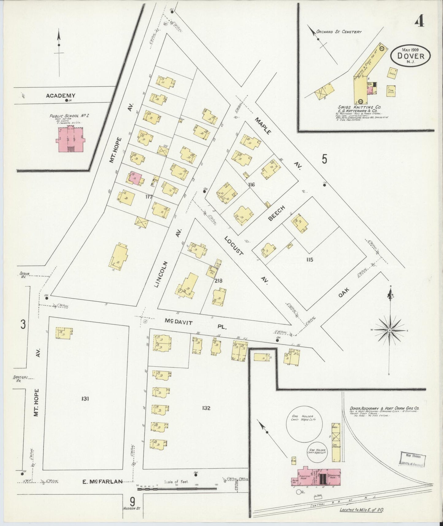Sanborn Fire Insurance Map from Dover, Morris County, New Jersey (1909), Sheet #0004 - Complete Map Set gallery image, historic Sanborn map, vintage wall art, New Jersey New Jersey