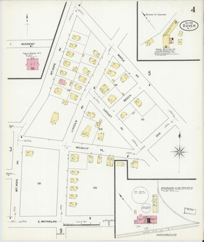 Sanborn Fire Insurance Map from Dover, Morris County, New Jersey (1909), Sheet #0004 - Complete Map Set gallery image, historic Sanborn map, vintage wall art, New Jersey New Jersey