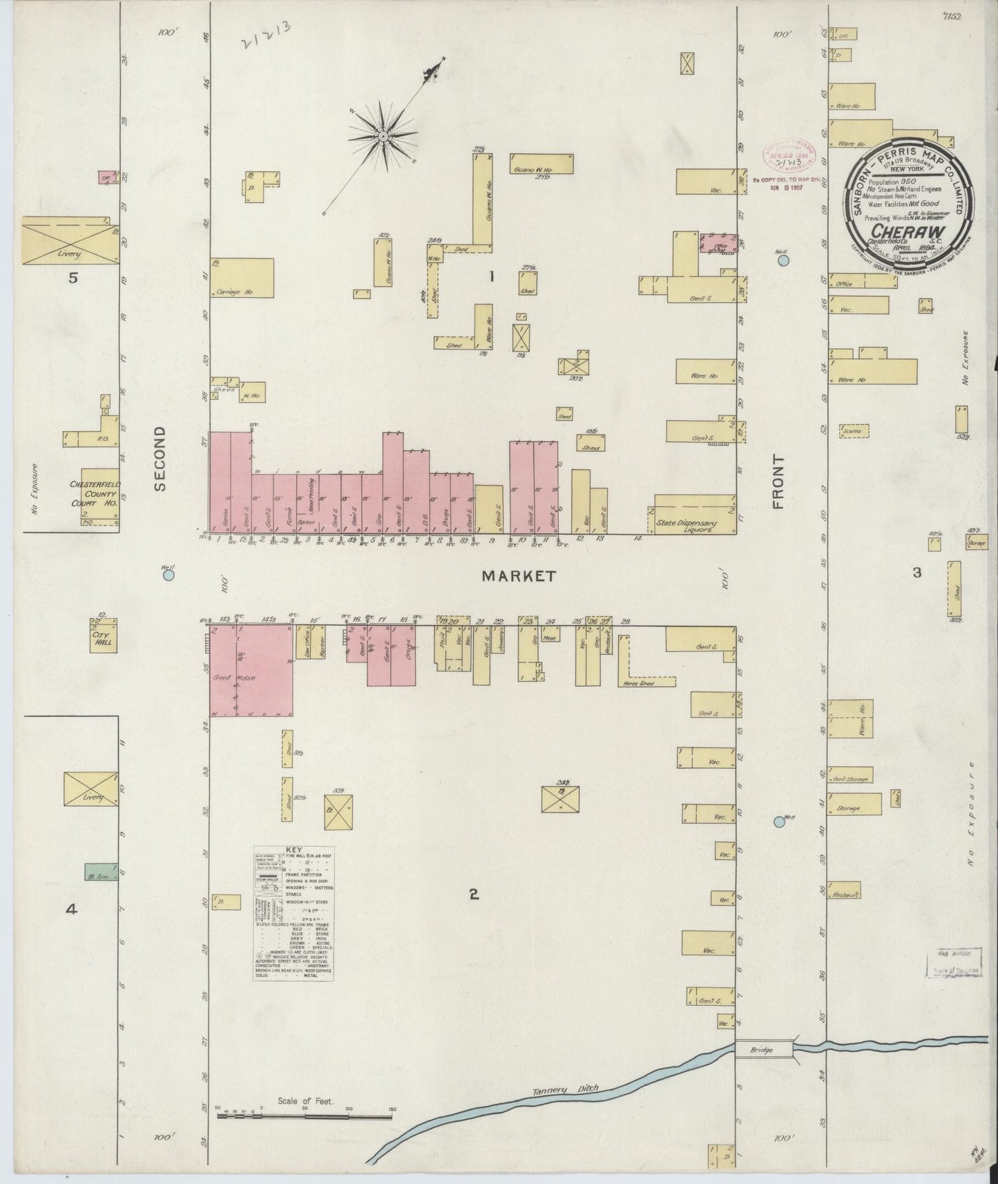 Sanborn Fire Insurance Map from Cheraw, Chesterfield County, South Carolina (1894), Sheet #0001 - Historic Sanborn Fire Insurance Map Print, vintage old map wall art, antique decor, genealogy gift, South Carolina South Carolina map