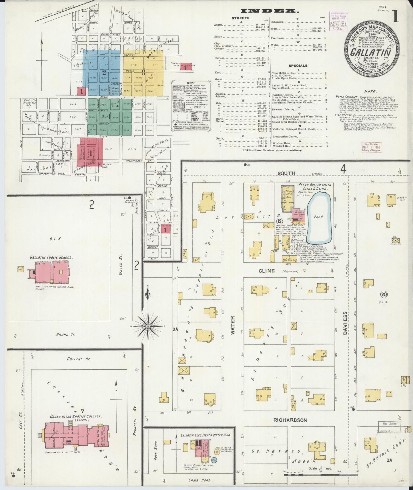Sanborn Fire Insurance Map from Gallatin, Daviess County, Missouri (1905), Sheet #0001 - Historic Sanborn Fire Insurance Map Print, vintage old map wall art, antique decor, genealogy gift, Missouri Missouri map
