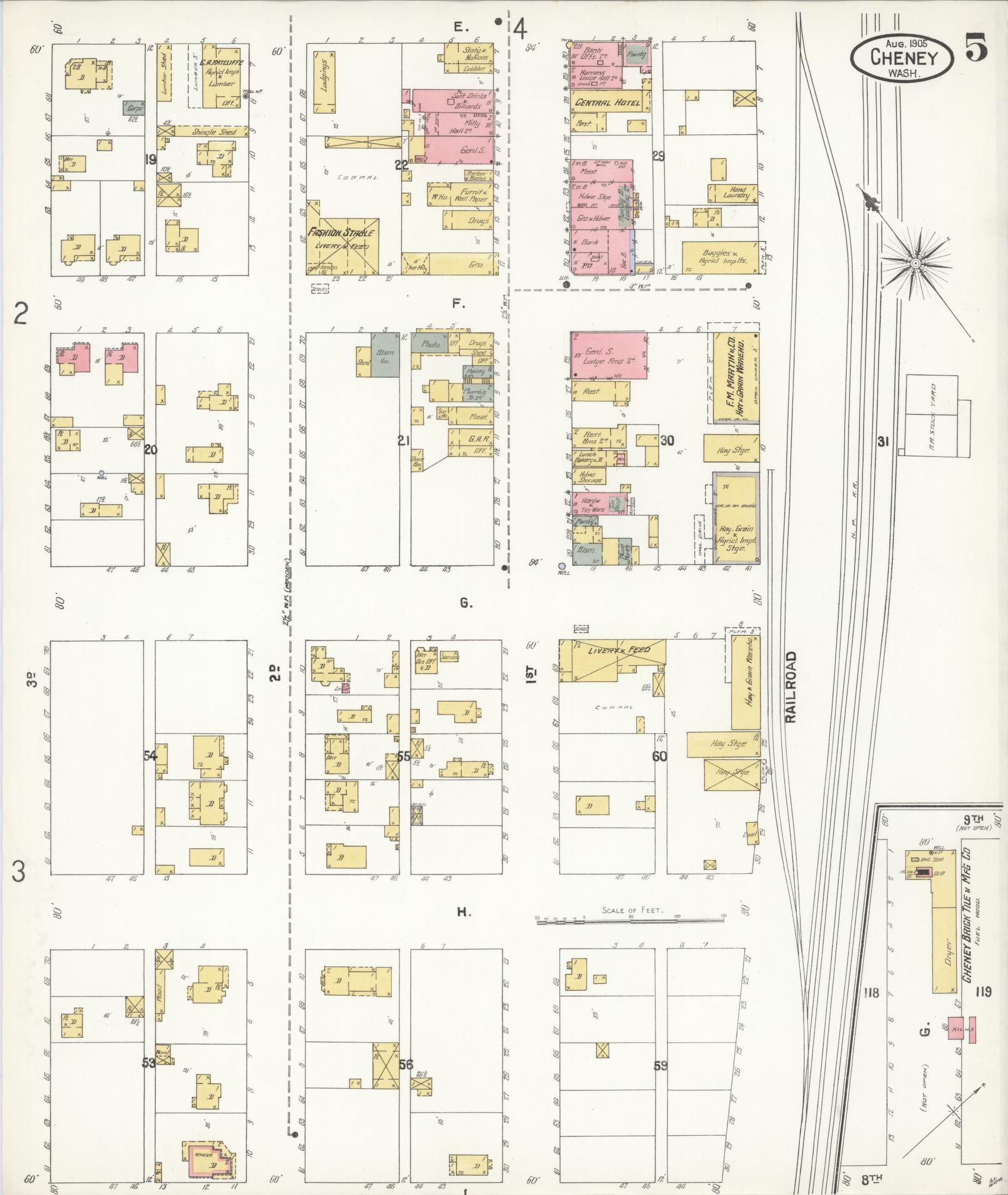 Sanborn Fire Insurance Map from Cheney, Spokane County, Washington (1905), Sheet #0005 - Complete Map Set gallery image, historic Sanborn map, vintage wall art, Washington Washington