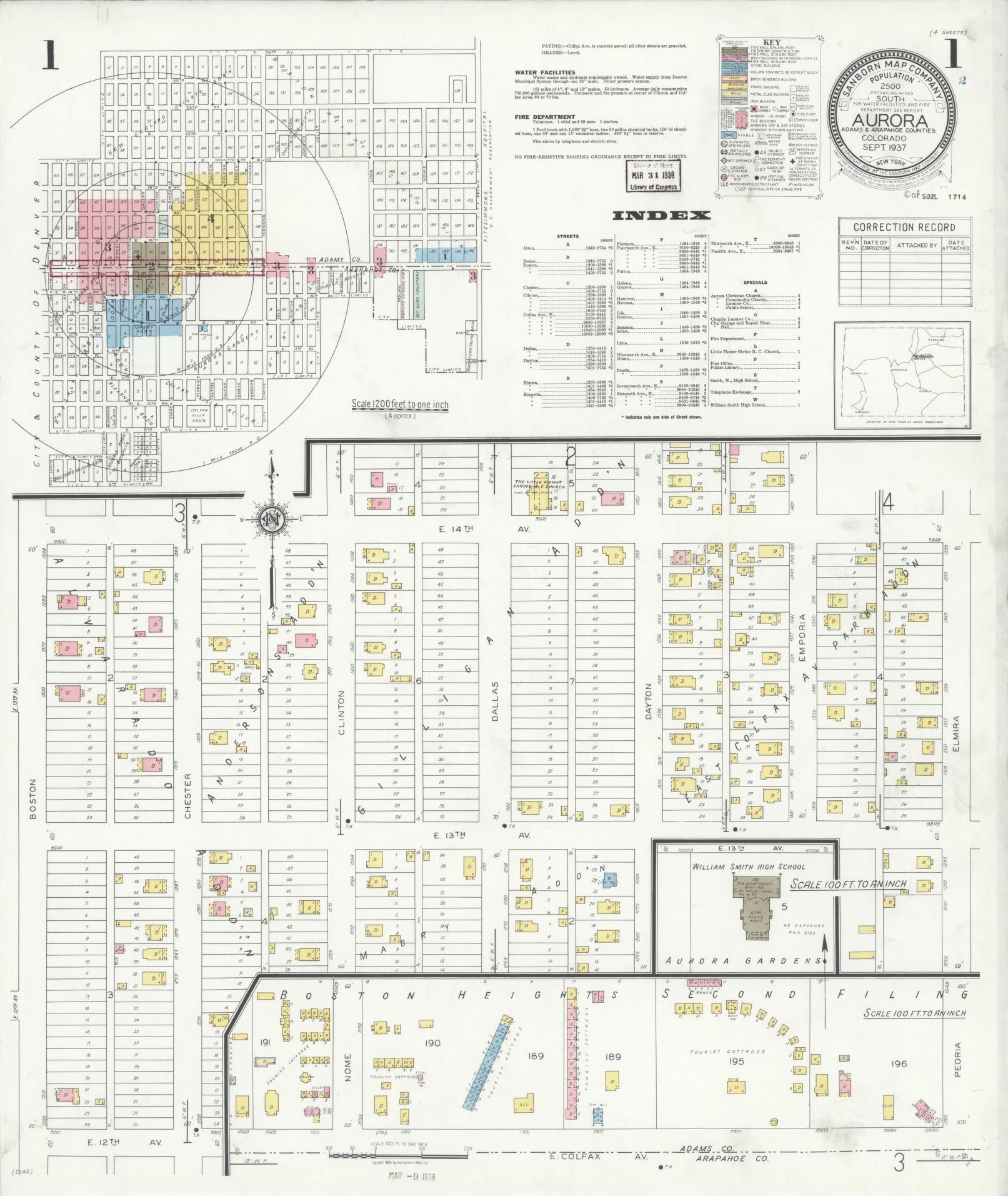 Sanborn Fire Insurance Map from Aurora, Adams And Arapahoe Counties, Colorado. (1937) – Historic Sanborn Fire Insurance Map Print