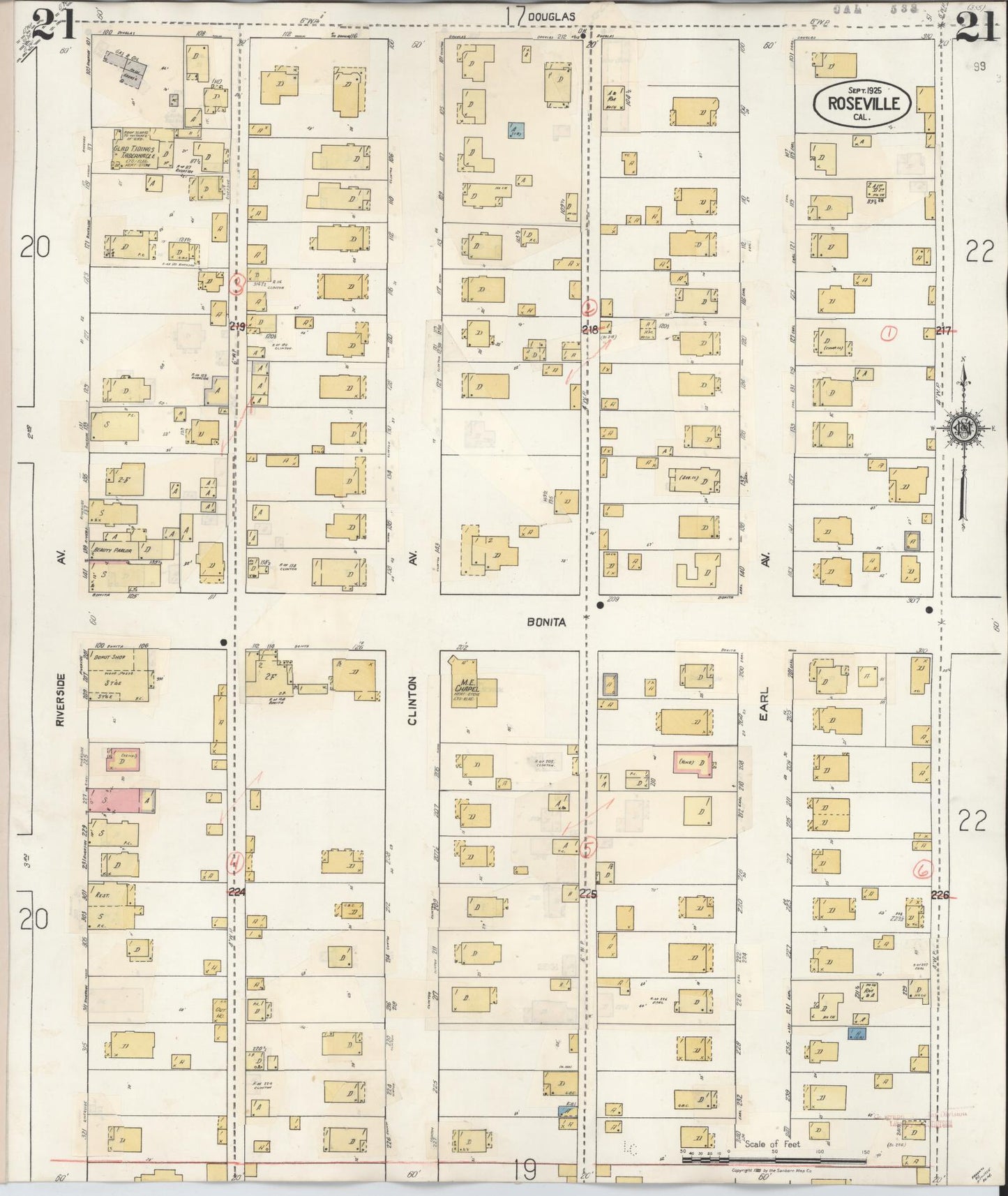 Sanborn Fire Insurance Map from Roseville, Placer County, California (1944), Sheet #0021 - Complete Map Set gallery image, historic Sanborn map, vintage wall art, California California