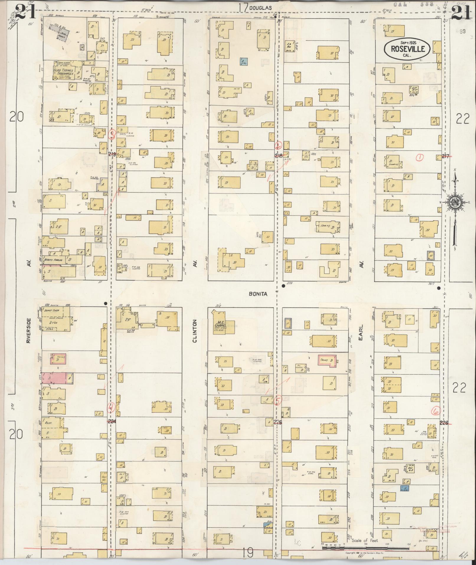 Sanborn Fire Insurance Map from Roseville, Placer County, California (1944), Sheet #0021 - Complete Map Set gallery image, historic Sanborn map, vintage wall art, California California