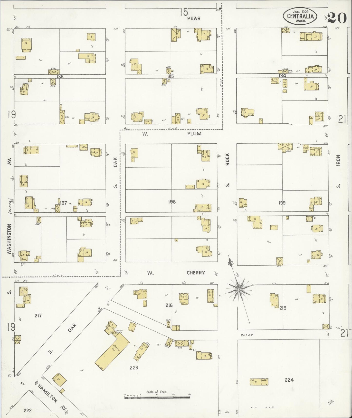 Sanborn Fire Insurance Map from Centralia, Lewis County, Washington (1909), Sheet #0020 - Complete Map Set gallery image, historic Sanborn map, vintage wall art, Washington Washington