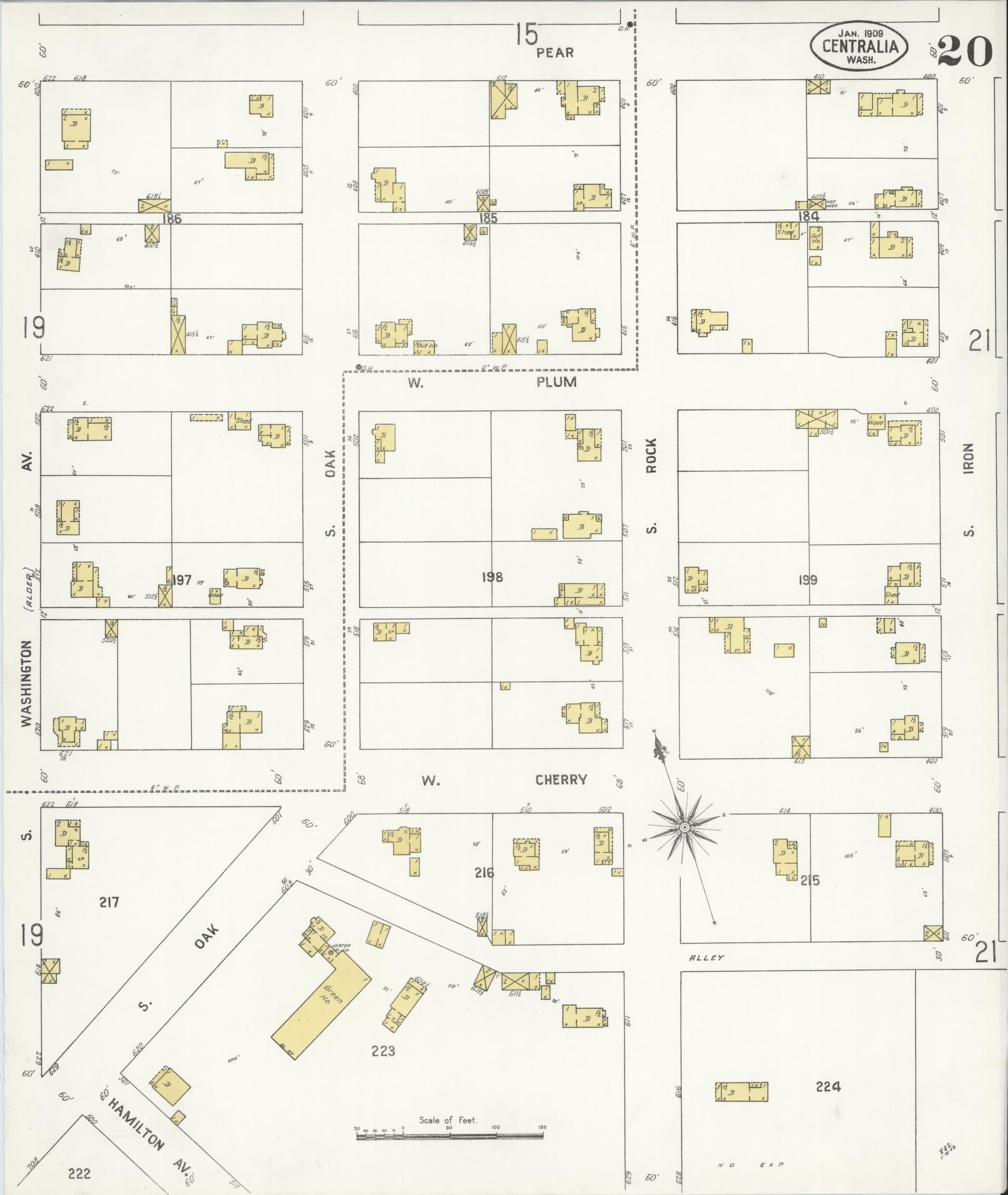 Sanborn Fire Insurance Map from Centralia, Lewis County, Washington (1909), Sheet #0020 - Complete Map Set gallery image, historic Sanborn map, vintage wall art, Washington Washington