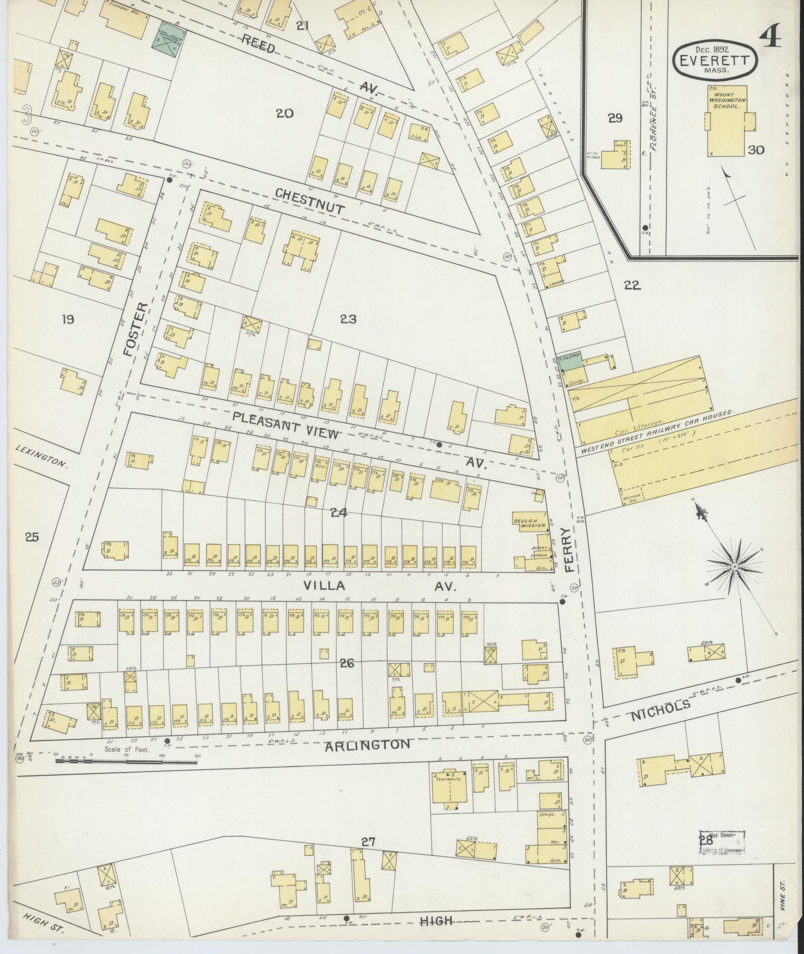 Sanborn Fire Insurance Map from Everett, Middlesex County, Massachusetts (1892), Sheet #0004 - Historic Sanborn Fire Insurance Map Print, vintage old map wall art, antique decor, genealogy gift, Massachusetts Massachusetts map