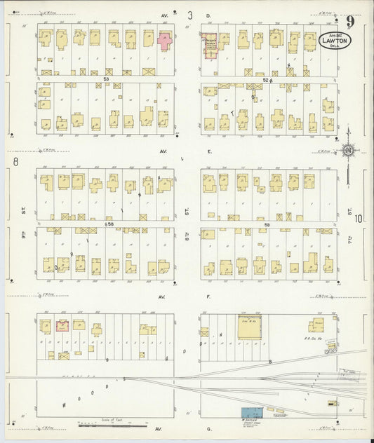 Sanborn Fire Insurance Map from Lawton, Comanche County, Oklahoma (1912), Sheet #0009 - Historic Sanborn Fire Insurance Map Print, vintage old map wall art, antique decor, genealogy gift, Oklahoma Oklahoma map