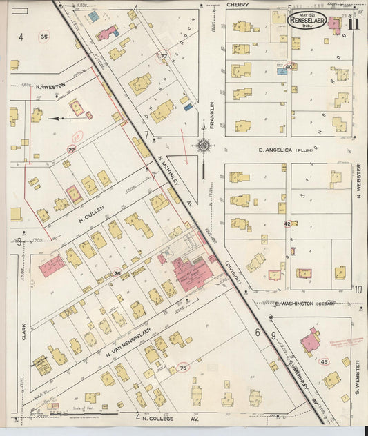 Sanborn Fire Insurance Map from Rensselaer, Jasper County, Indiana (1942), Sheet #0011 - Historic Sanborn Fire Insurance Map Print, vintage old map wall art, antique decor, genealogy gift, Indiana Indiana map