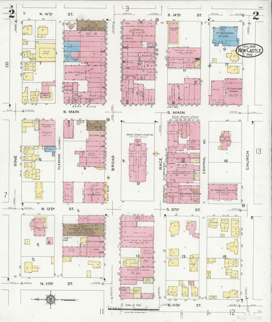 Sanborn Fire Insurance Map from New Castle, Henry County, Indiana (1924), Sheet #0002 - Historic Sanborn Fire Insurance Map Print, vintage old map wall art, antique decor, genealogy gift, Indiana Indiana map
