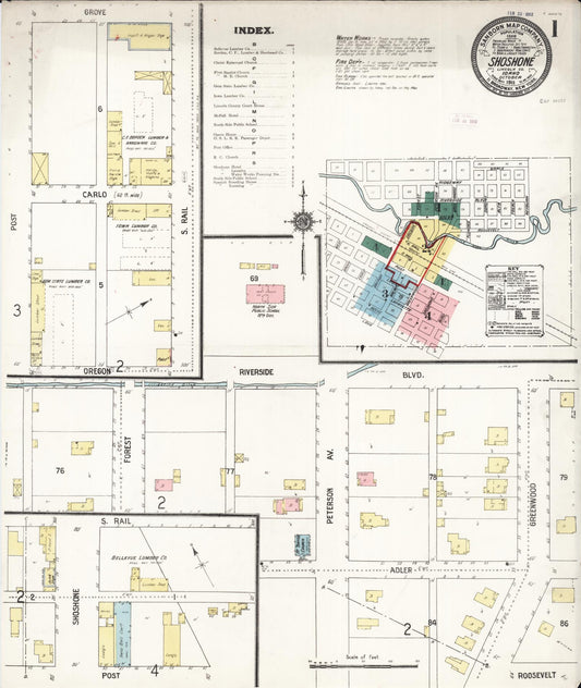 Sanborn Fire Insurance Map from Shoshone, Lincoln County, Idaho (1911), Sheet #0001 - Complete Map Set gallery image, historic Sanborn map, vintage wall art, Idaho Idaho