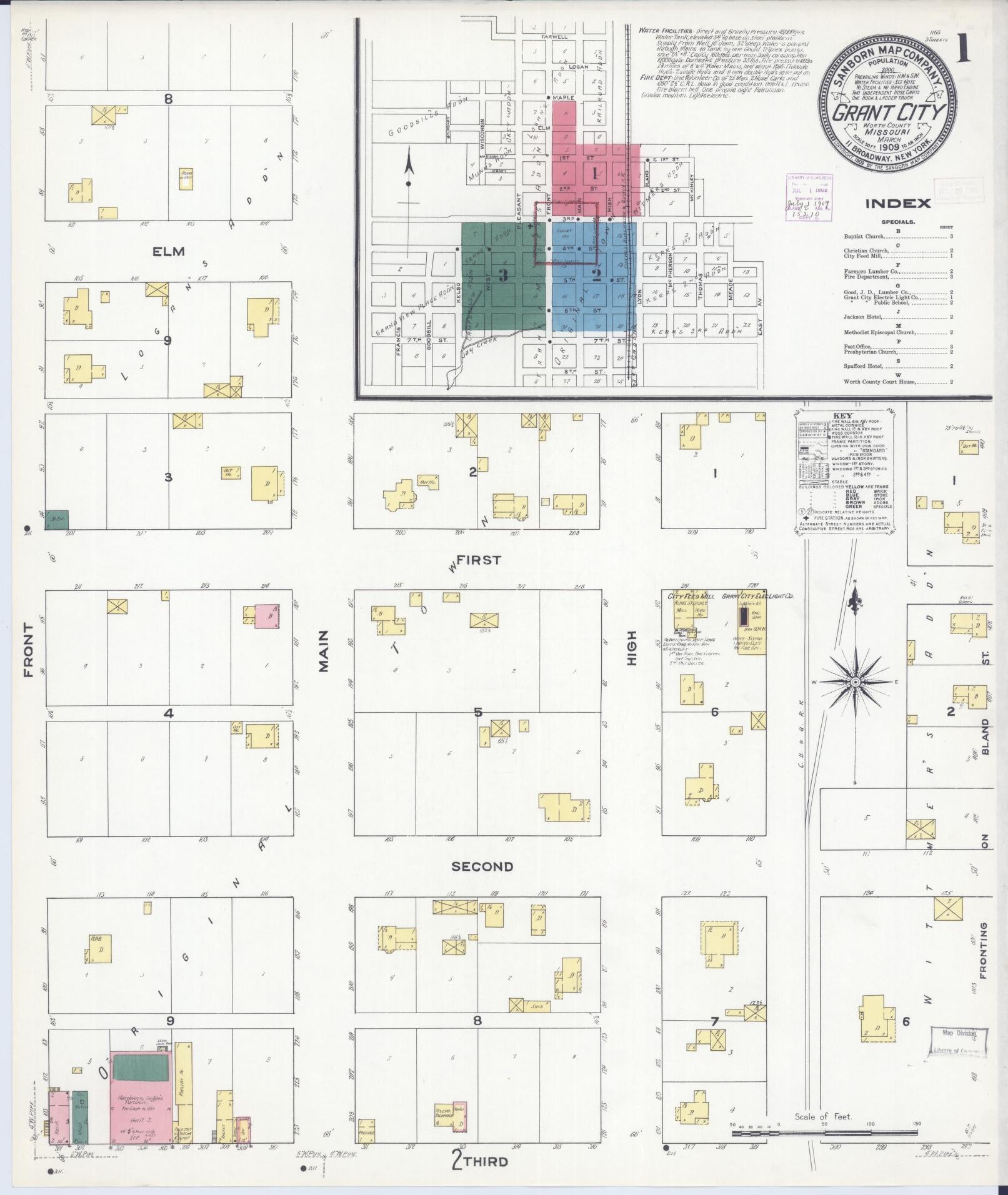 Sanborn Fire Insurance Map from Grant City, Worth County, Missouri (1909), Sheet #0001 - Complete Map Set gallery image, historic Sanborn map, vintage wall art, Missouri Missouri