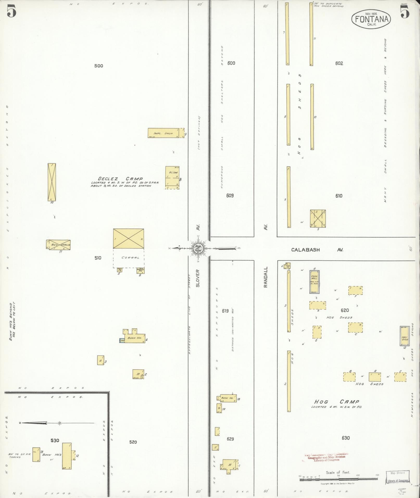 Sanborn Fire Insurance Map from Fontana, San Bernardino County, California (1926), Sheet #0005 - Historic Sanborn Fire Insurance Map Print, vintage old map wall art, antique decor, genealogy gift, California California map
