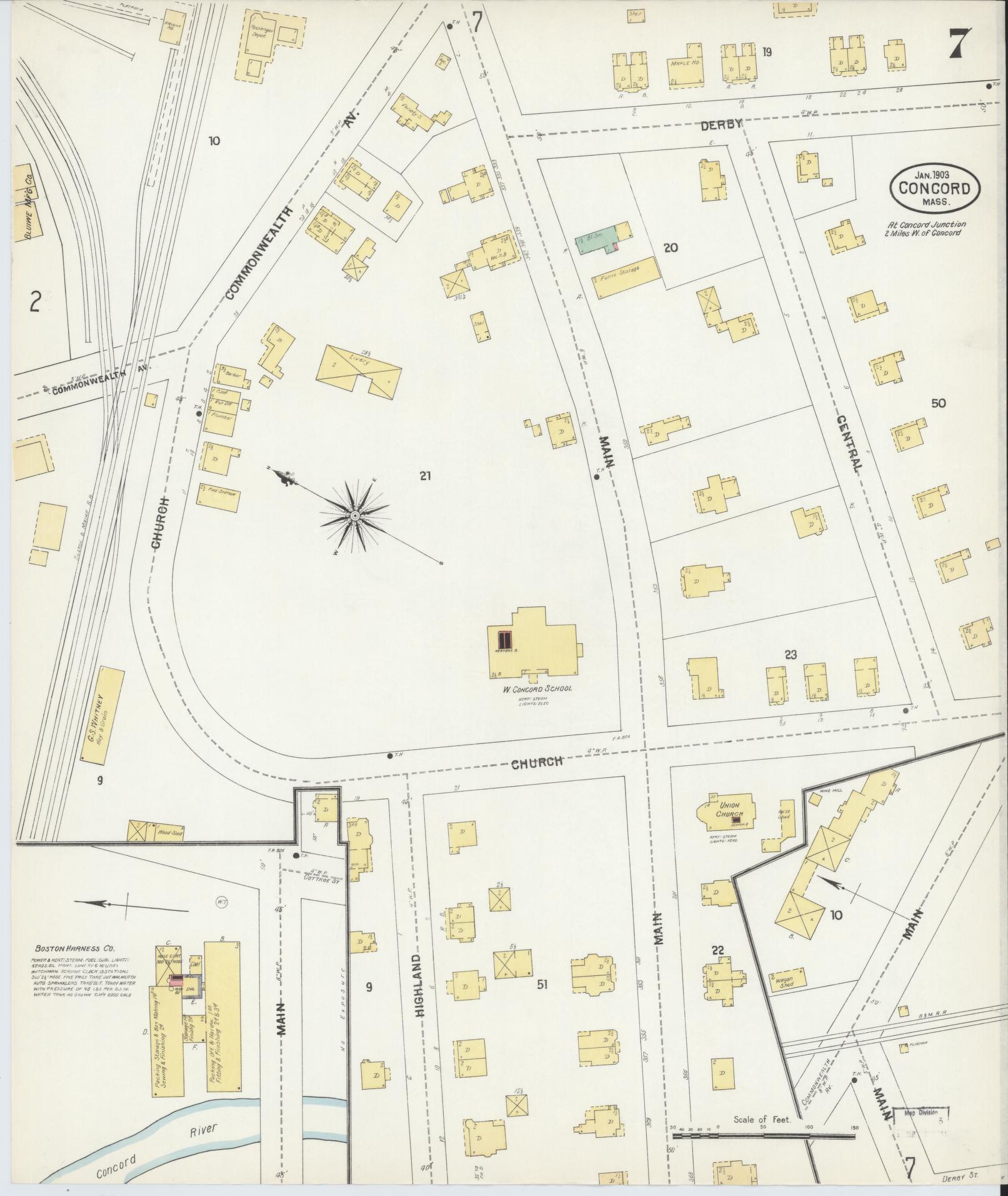 Sanborn Fire Insurance Map from Concord, Middlesex County, Massachusetts (1903), Sheet #0007 - Historic Sanborn Fire Insurance Map Print, vintage old map wall art, antique decor, genealogy gift, Massachusetts Massachusetts map