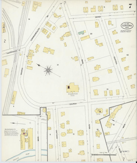 Sanborn Fire Insurance Map from Concord, Middlesex County, Massachusetts (1903), Sheet #0007 - Historic Sanborn Fire Insurance Map Print, vintage old map wall art, antique decor, genealogy gift, Massachusetts Massachusetts map