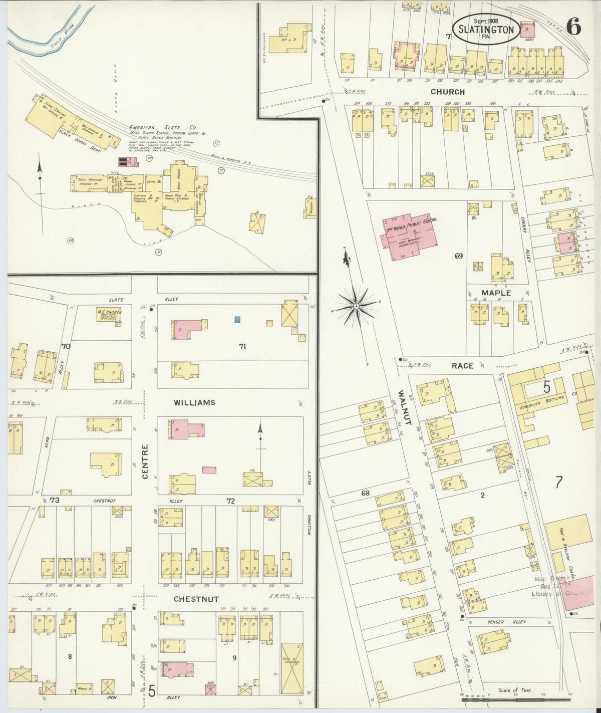 Sanborn Fire Insurance Map from Slatington, Lehigh County, Pennsylvania (1908), Sheet #0006 - Historic Sanborn Fire Insurance Map Print, vintage old map wall art, antique decor, genealogy gift, Pennsylvania Pennsylvania map