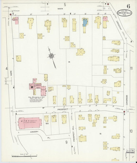 Sanborn Fire Insurance Map from Greenfield, Franklin County, Massachusetts (1914), Sheet #0006 - Historic Sanborn Fire Insurance Map Print, vintage old map wall art, antique decor, genealogy gift, Massachusetts Massachusetts map
