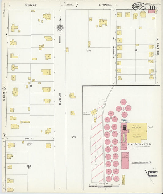 Sanborn Fire Insurance Map from Denton, Denton County, Texas (1917), Sheet #0010 - Historic Sanborn Fire Insurance Map Print, vintage old map wall art, antique decor, genealogy gift, Texas Texas map