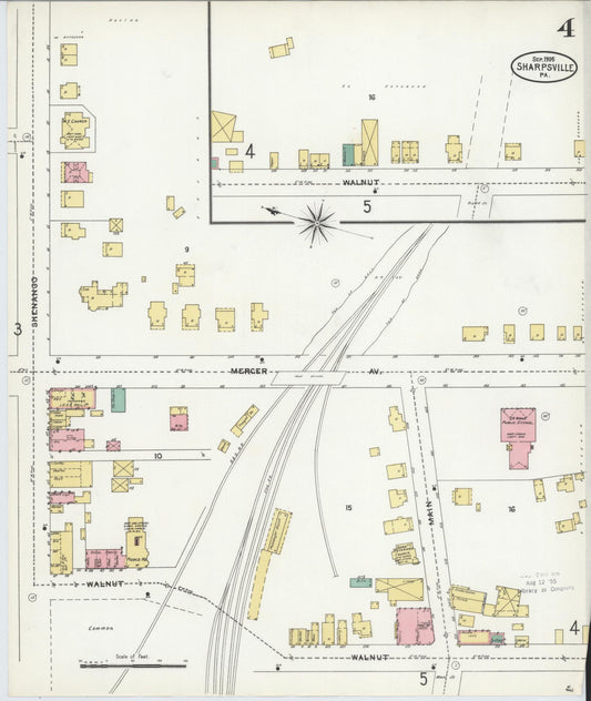 Sanborn Fire Insurance Map from Sharpsville, Mercer County, Pennsylvania (1905), Sheet #0004 - Historic Sanborn Fire Insurance Map Print, vintage old map wall art, antique decor, genealogy gift, Pennsylvania Pennsylvania map
