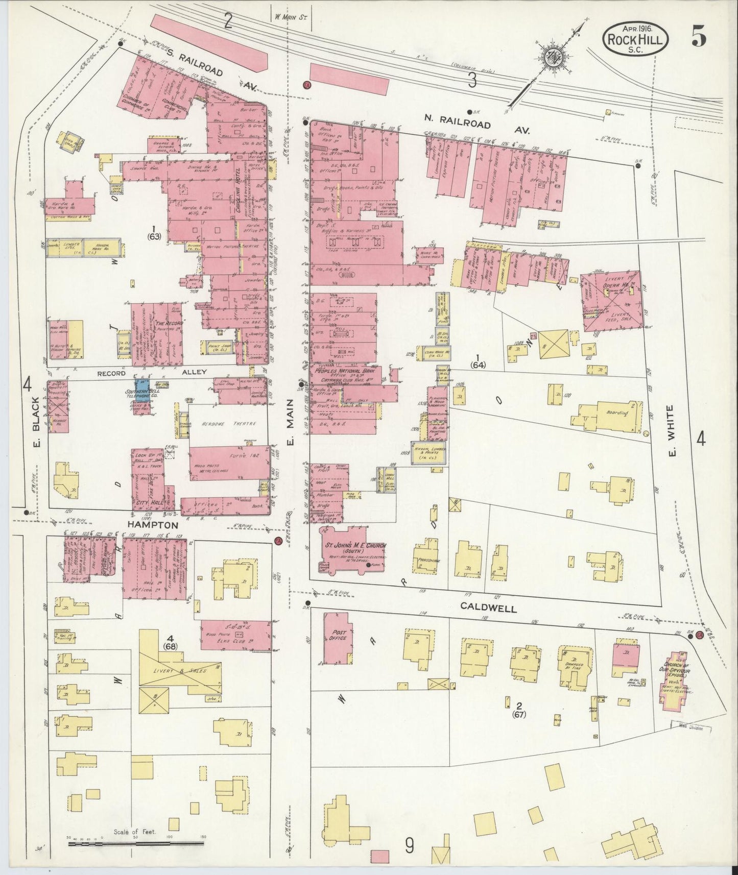 Sanborn Fire Insurance Map from Rock Hill, York County, South Carolina (1916), Sheet #0005 - Complete Map Set gallery image, historic Sanborn map, vintage wall art, South Carolina South Carolina