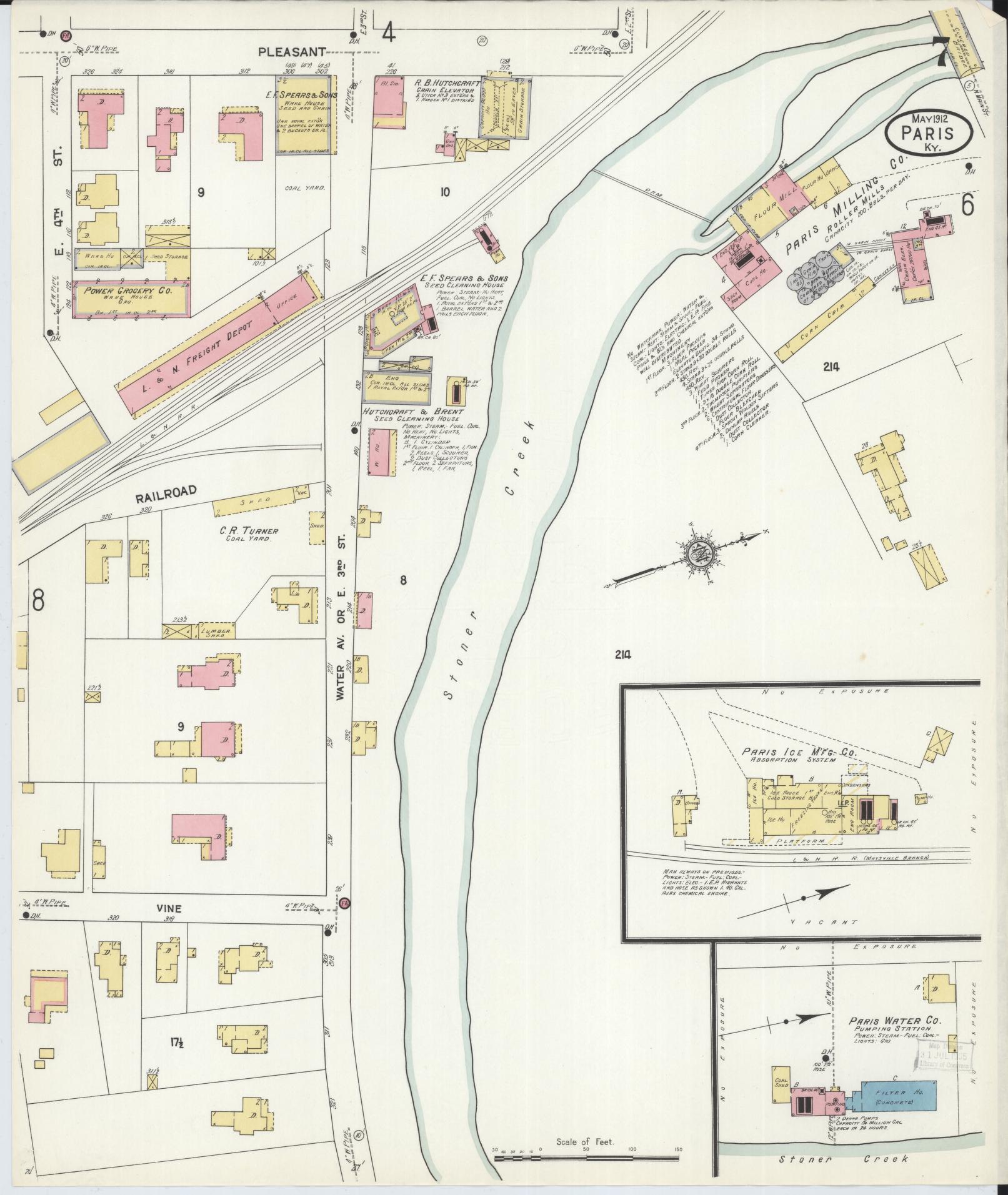 Sanborn Fire Insurance Map from Paris, Bourbon County, Kentucky (1912), Sheet #0007 - Complete Map Set gallery image, historic Sanborn map, vintage wall art, Kentucky Kentucky