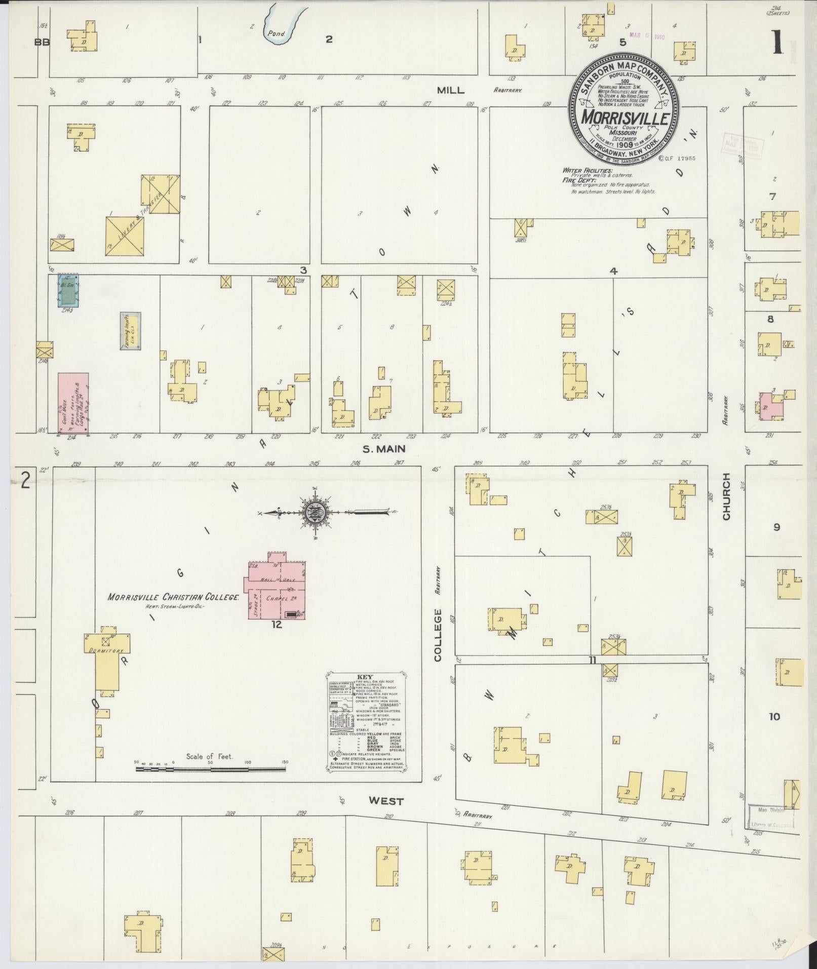 Sanborn Fire Insurance Map from Morrisville, Polk County, Missouri (1909), Sheet #0001 - Historic Sanborn Fire Insurance Map Print, vintage old map wall art, antique decor, genealogy gift, Missouri Missouri map
