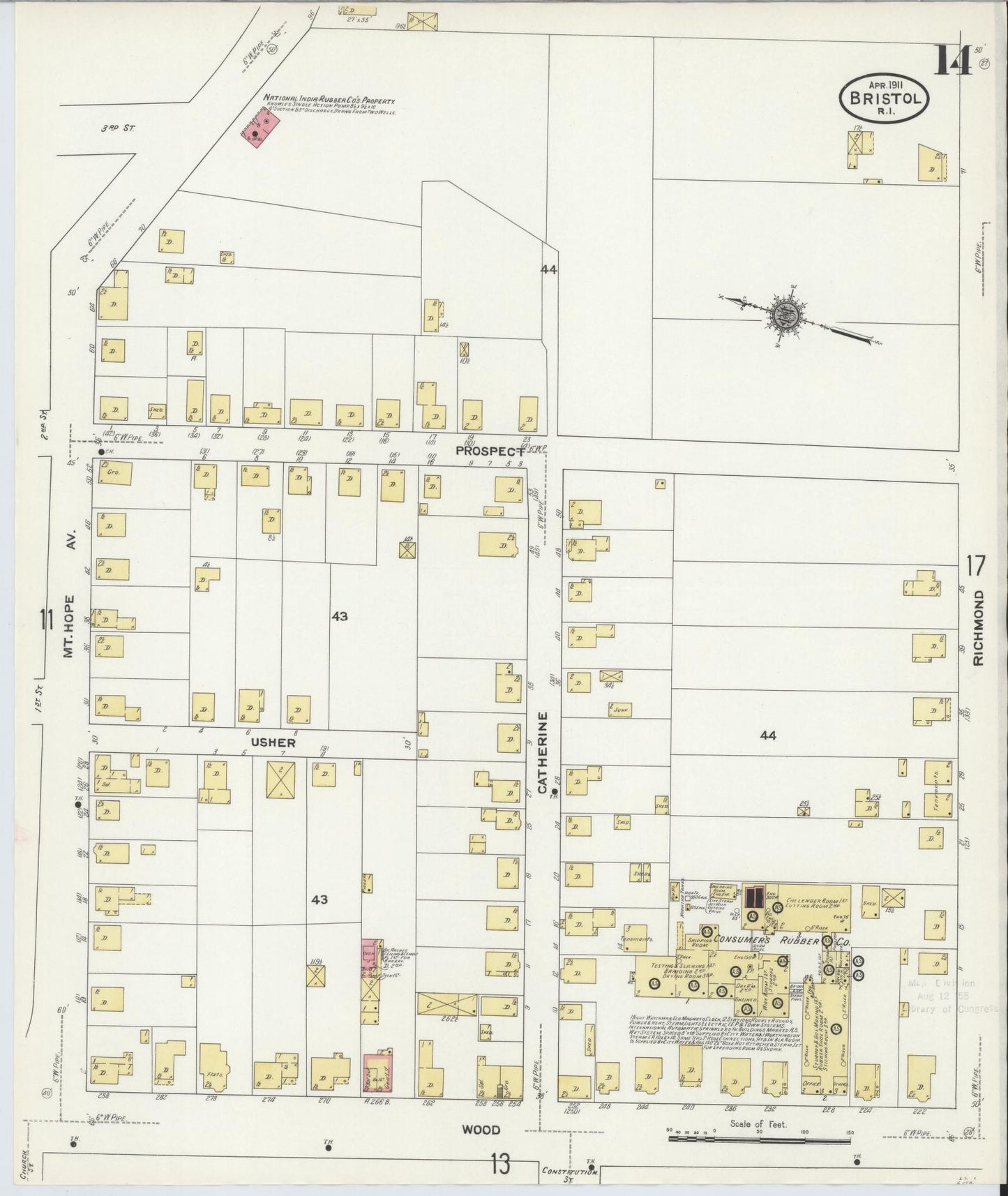 Sanborn Fire Insurance Map from Bristol, Bristol County, Rhode Island (1911), Sheet #0014 - Complete Map Set gallery image, historic Sanborn map, vintage wall art, Rhode Island Rhode Island