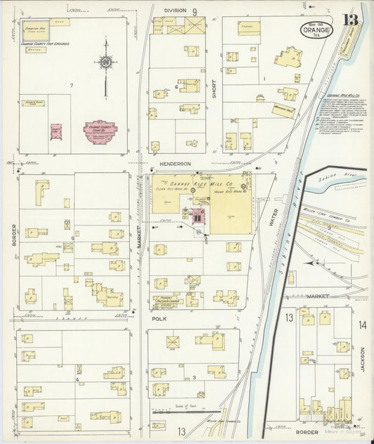 Sanborn Fire Insurance Map from Orange, Orange County, Texas (1914), Sheet #0013 - Historic Sanborn Fire Insurance Map Print, vintage old map wall art, antique decor, genealogy gift, Texas Texas map