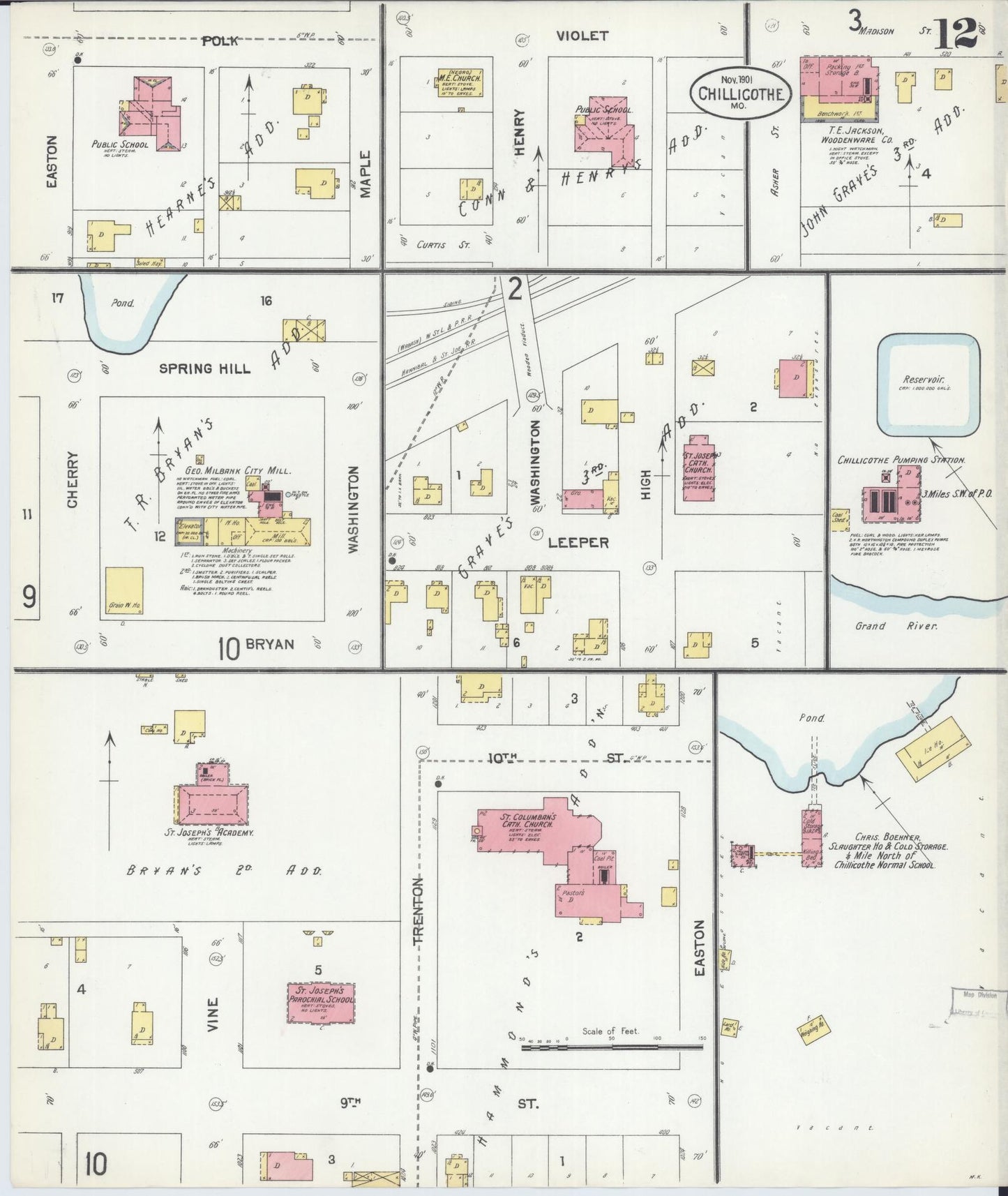 Sanborn Fire Insurance Map from Chillicothe, Livingston County, Missouri (1901), Sheet #0012 - Historic Sanborn Fire Insurance Map Print, vintage old map wall art, antique decor, genealogy gift, Missouri Missouri map