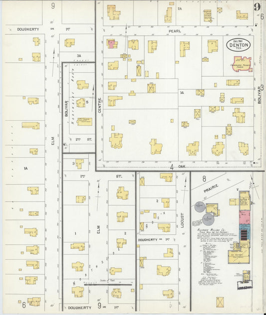 Sanborn Fire Insurance Map from Denton, Denton County, Texas (1901), Sheet #0009 - Historic Sanborn Fire Insurance Map Print, vintage old map wall art, antique decor, genealogy gift, Texas Texas map