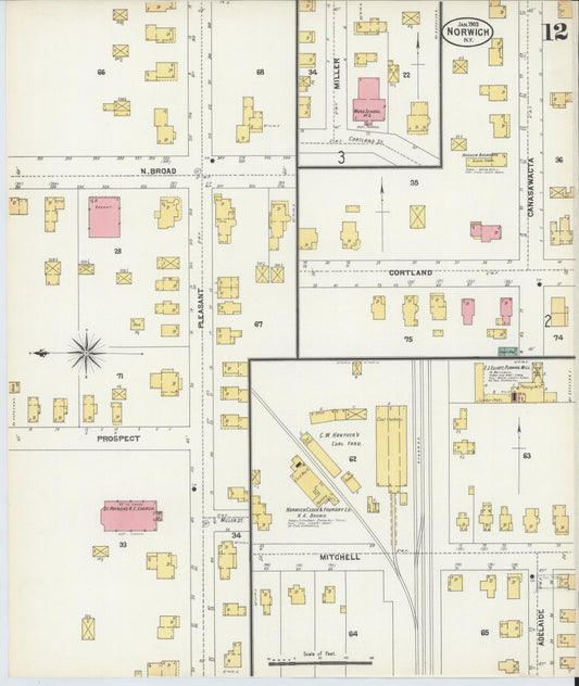Sanborn Fire Insurance Map from Norwich, Chenango County, New York (1903), Sheet #0012 - Historic Sanborn Fire Insurance Map Print, vintage old map wall art, antique decor, genealogy gift, New York New York map