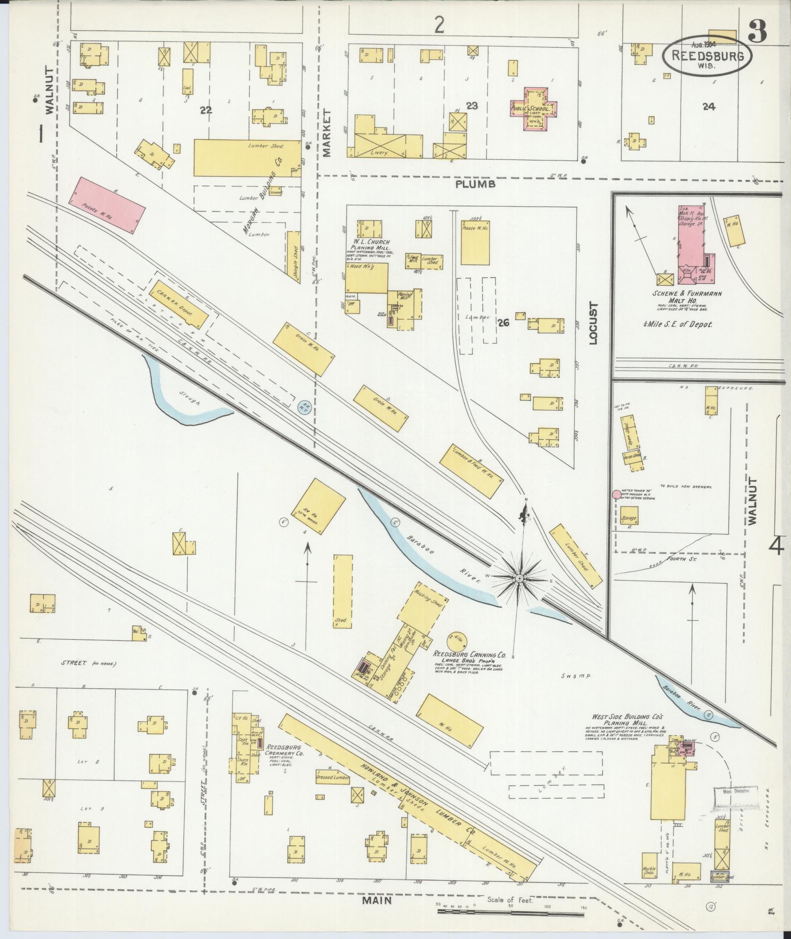 Sanborn Fire Insurance Map from Reedsburg, Sauk County, Wisconsin (1904), Sheet #0003 - Historic Sanborn Fire Insurance Map Print, vintage old map wall art, antique decor, genealogy gift, Wisconsin Wisconsin map