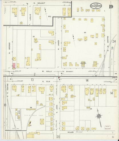 Sanborn Fire Insurance Map from Goldsboro, Wayne County, North Carolina (1913), Sheet #0019 - Complete Map Set gallery image, historic Sanborn map, vintage wall art, North Carolina North Carolina