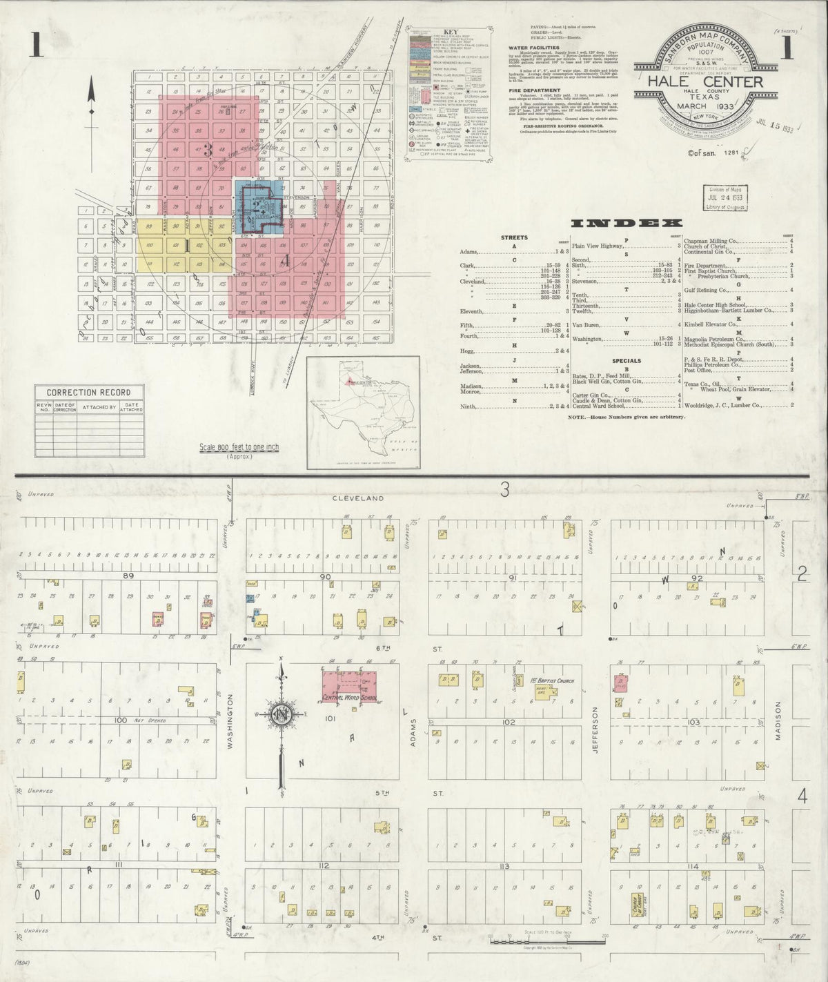 Sanborn Fire Insurance Map from Hale Center, Hale County, Texas (1933), Sheet #0001 - Complete Map Set gallery image, historic Sanborn map, vintage wall art, Texas Texas