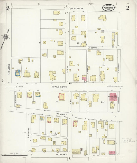 Sanborn Fire Insurance Map from Athens, McMinn County, Tennessee (1925), Sheet #0002 - Historic Sanborn Fire Insurance Map Print, vintage old map wall art, antique decor, genealogy gift, Tennessee Tennessee map