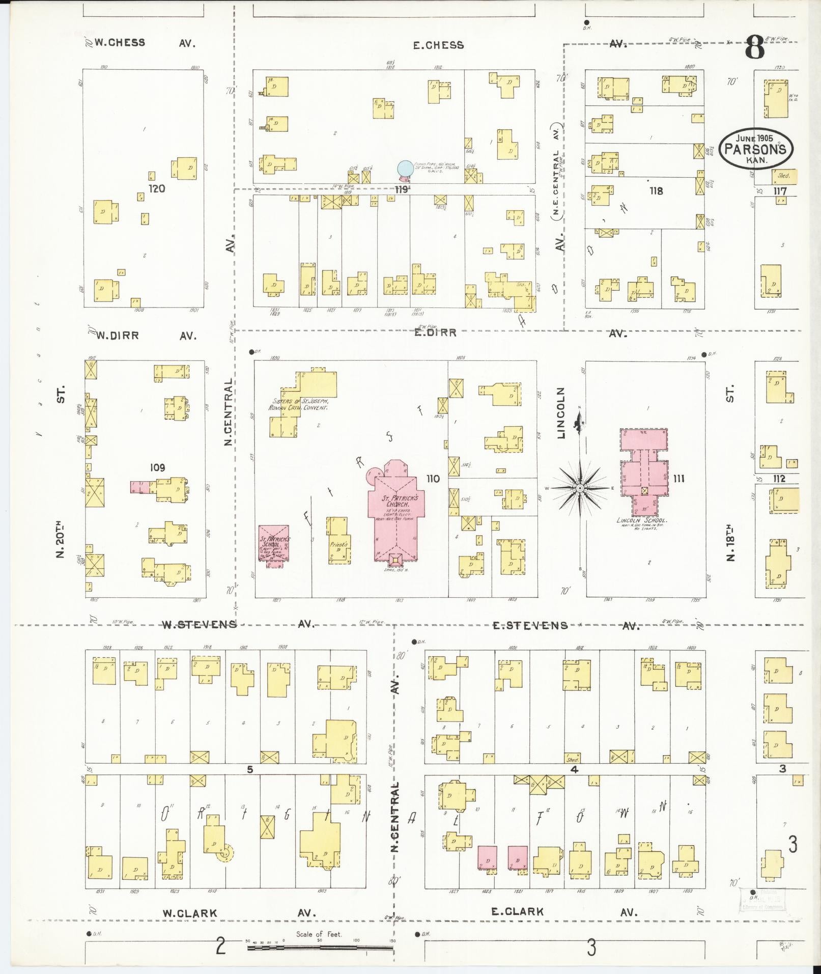 Sanborn Fire Insurance Map from Parsons, Labette County, Kansas (1905), Sheet #0008 - Complete Map Set gallery image, historic Sanborn map, vintage wall art, Kansas Kansas
