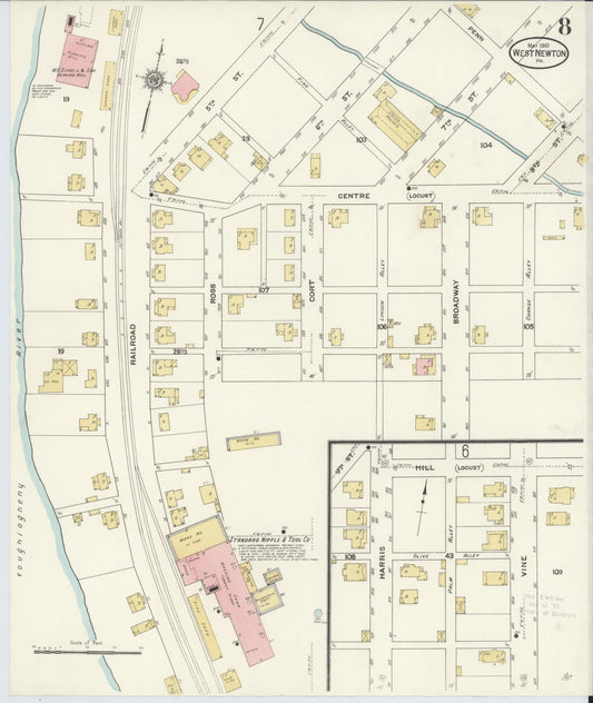 Sanborn Fire Insurance Map from West Newton, Westmoreland County, Pennsylvania (1910), Sheet #0008 - Historic Sanborn Fire Insurance Map Print, vintage old map wall art, antique decor, genealogy gift, Pennsylvania Pennsylvania map