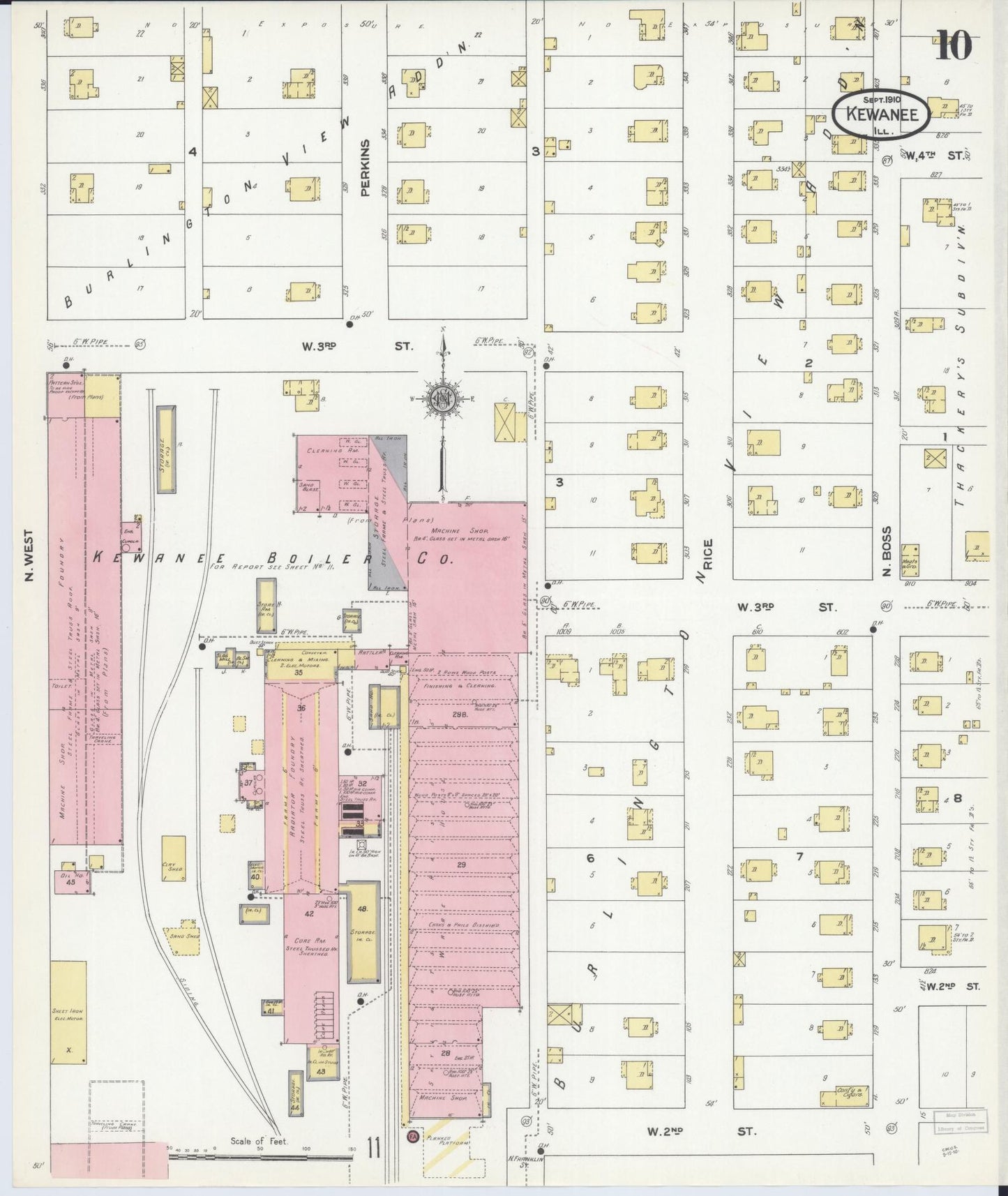 Sanborn Fire Insurance Map from Kewanee, Henry County, Illinois (1910), Sheet #0010 - Complete Map Set gallery image, historic Sanborn map, vintage wall art, Illinois Illinois
