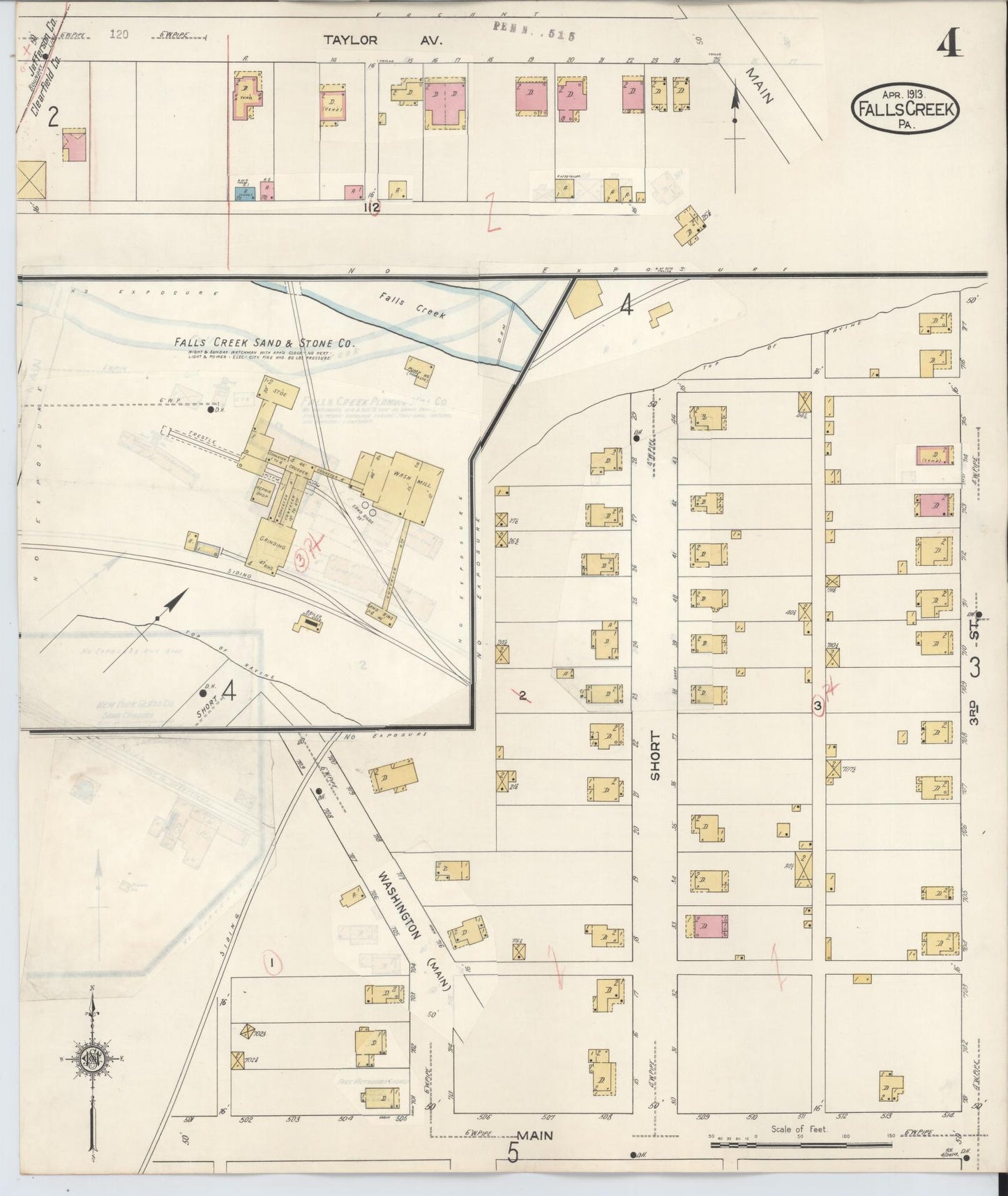 Sanborn Fire Insurance Map from Falls Creek, Jefferson And Clearfield Counties, Pennsylvania (1934), Sheet #0004 - Historic Sanborn Fire Insurance Map Print, vintage old map wall art, antique decor, genealogy gift, Pennsylvania Pennsylvania map