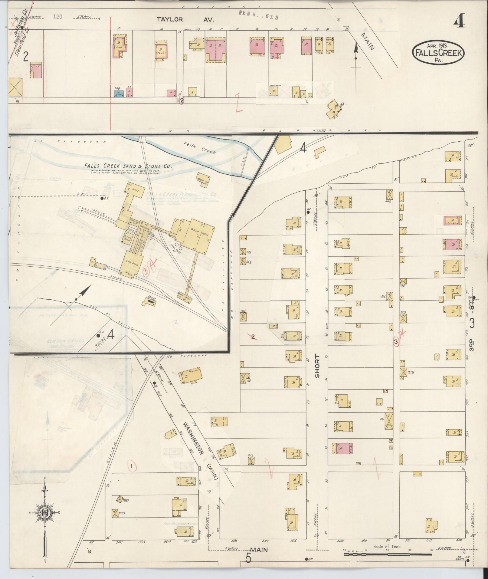 Sanborn Fire Insurance Map from Falls Creek, Jefferson And Clearfield Counties, Pennsylvania (1934), Sheet #0004 - Historic Sanborn Fire Insurance Map Print, vintage old map wall art, antique decor, genealogy gift, Pennsylvania Pennsylvania map
