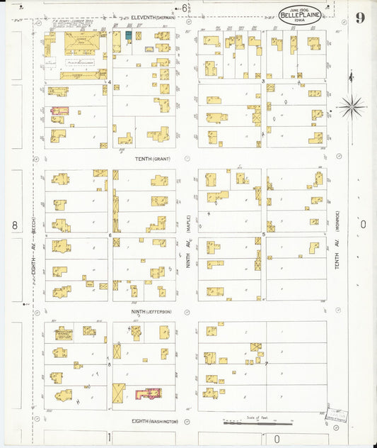 Sanborn Fire Insurance Map from Belle Plaine, Benton County, Iowa (1906), Sheet #0009 - Historic Sanborn Fire Insurance Map Print, vintage old map wall art