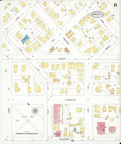 Sanborn Fire Insurance Map from Waterloo, Black Hawk County, Iowa (1906), Sheet #0009 - Historic Sanborn Fire Insurance Map Print, vintage old map wall art