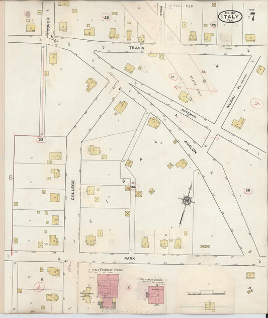 Sanborn Fire Insurance Map from Italy, Ellis County, Texas (1944), Sheet #0007 - Historic Sanborn Fire Insurance Map Print, vintage old map wall art, antique decor, genealogy gift, Texas Texas map